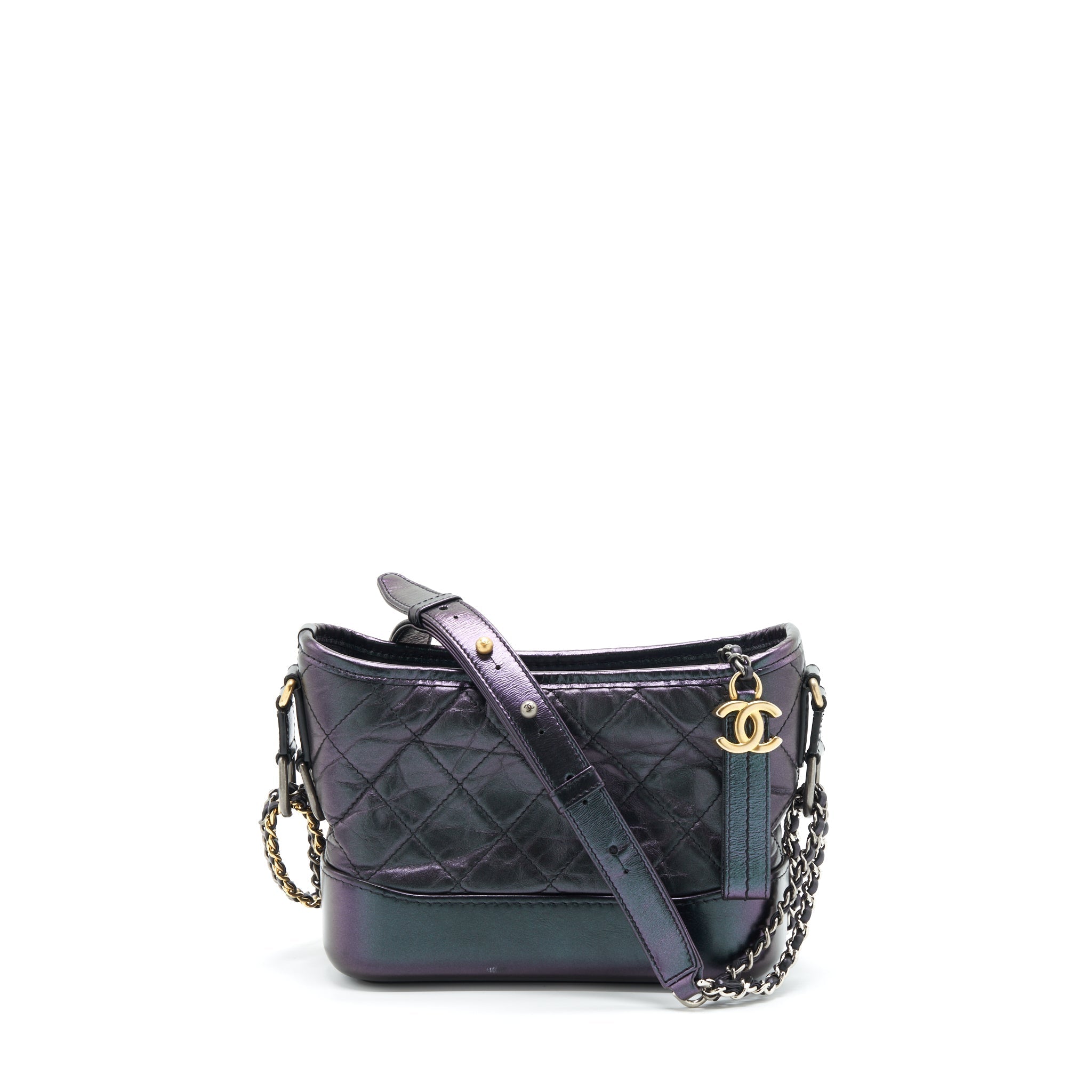 CHANEL SMALL GABRIELLE HOBO BAG LAMBSKIN IRIDESCENT PURPLE MULTICOLOUR HARDWARE
