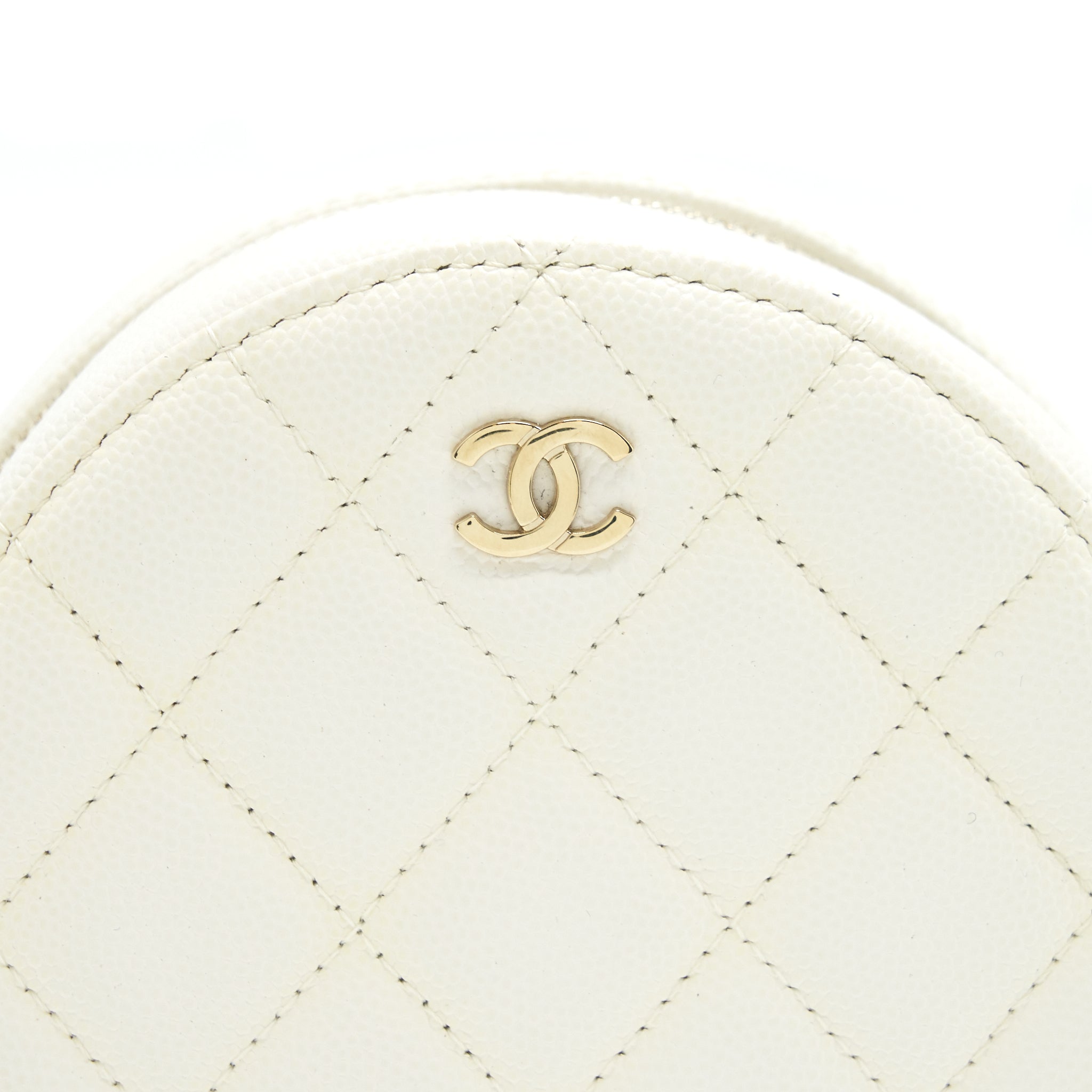 CHANEL MINI ROUND BAG WITH CHAIN CAVIAR WHITE LGHW