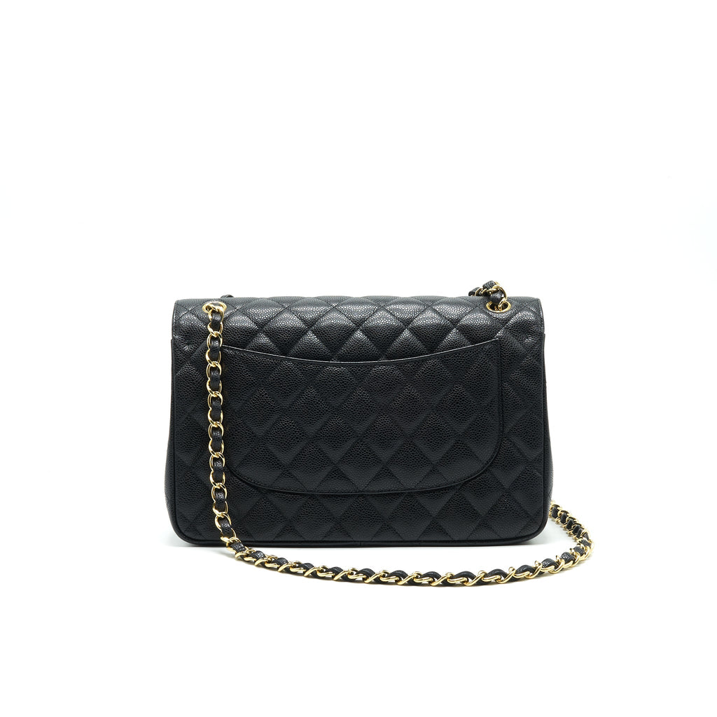 CHANEL CLASSIC JUMBO DOUBLE FLAP BAG BLACK CAVIER GHW