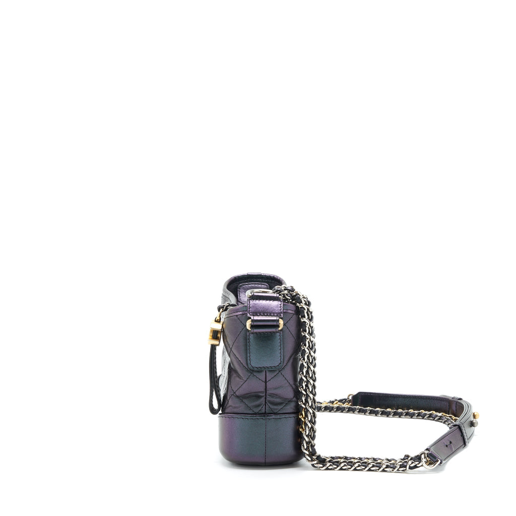 CHANEL SMALL GABRIELLE HOBO BAG LAMBSKIN IRIDESCENT PURPLE MULTICOLOUR HARDWARE