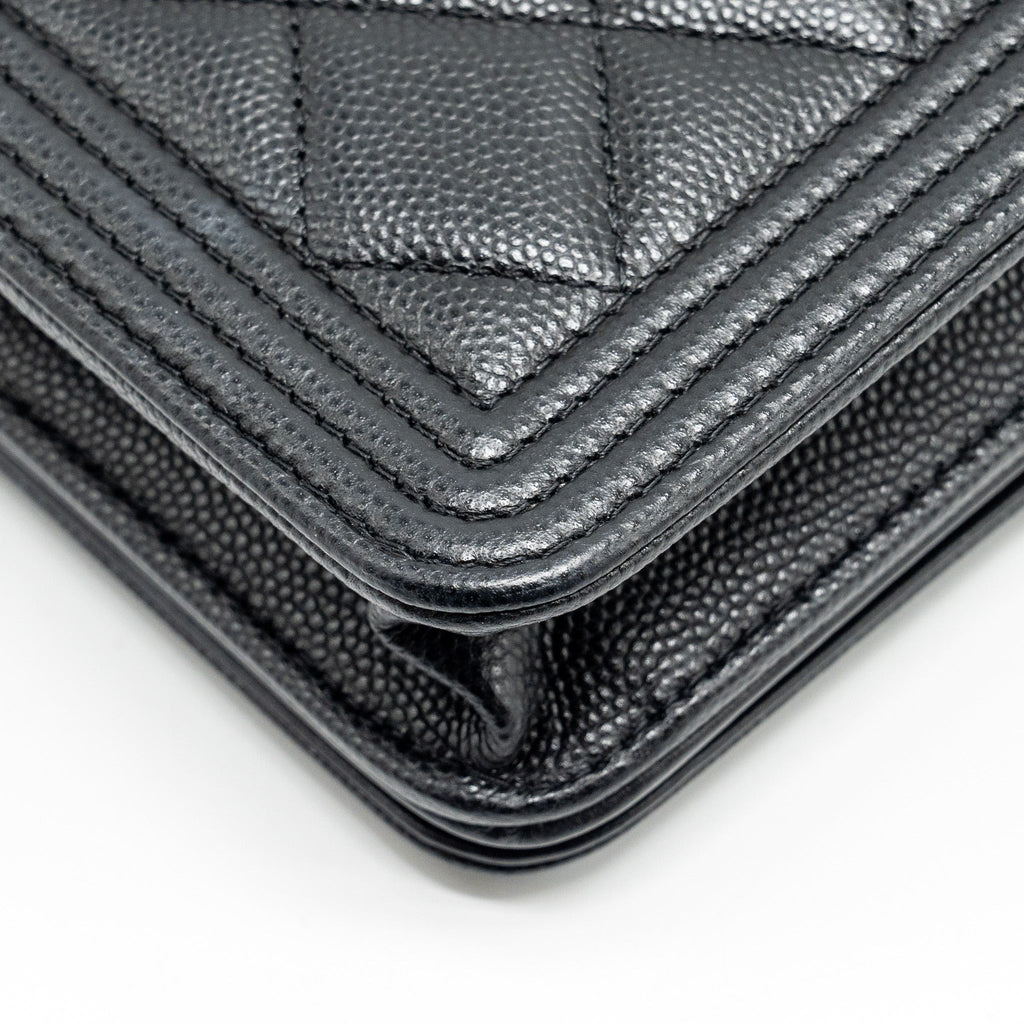 CHANEL BOY WALLET ON CHAIN CAVIAR BLACK GHW (MICROCHIP)