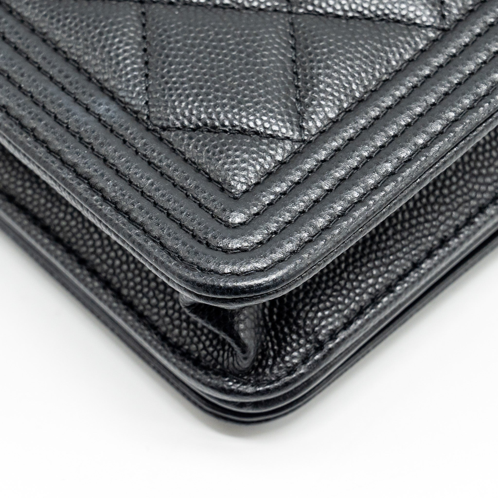 CHANEL BOY WALLET ON CHAIN CAVIAR BLACK GHW (MICROCHIP)