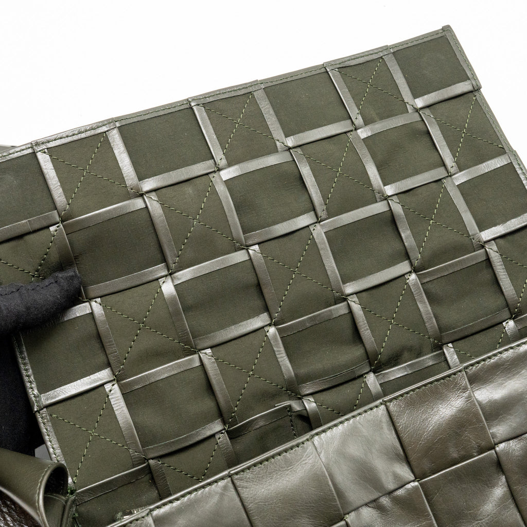BOTTEGA VENETA CASSETTE CROSSBODY BAG LAMBSKIN DARK GREEN RUTHENIUM SHW