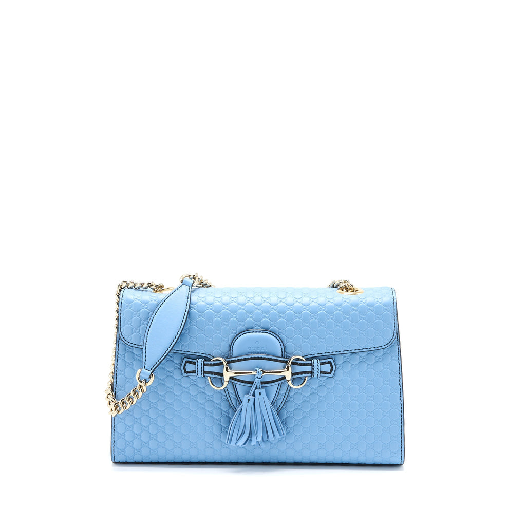GUCCI EMILY CHAIN SHOULDER BAG CALFSKIN LIGHT BLUE SHW