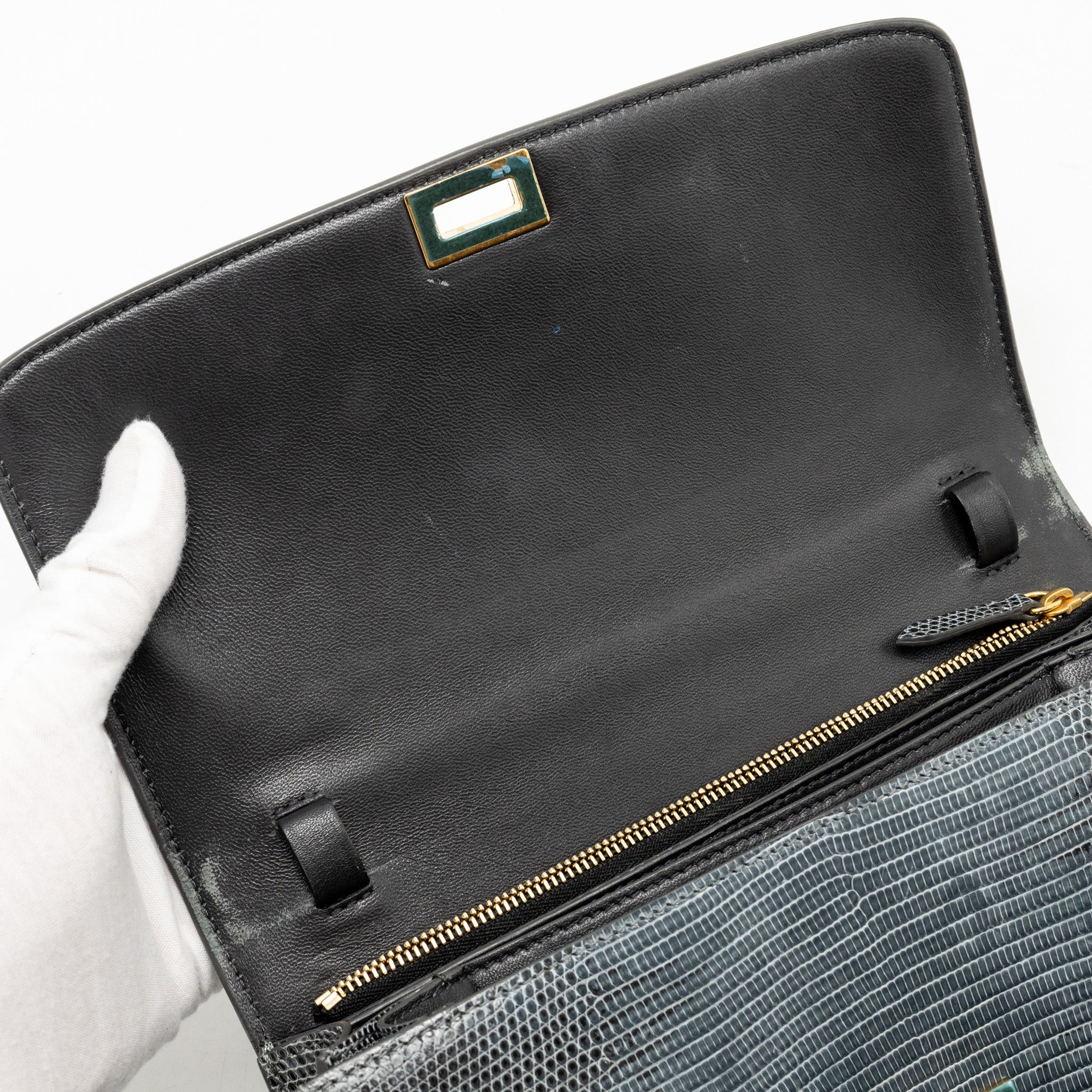 CELINE MEDIUM BOX BAG LIZARD GREY GHW