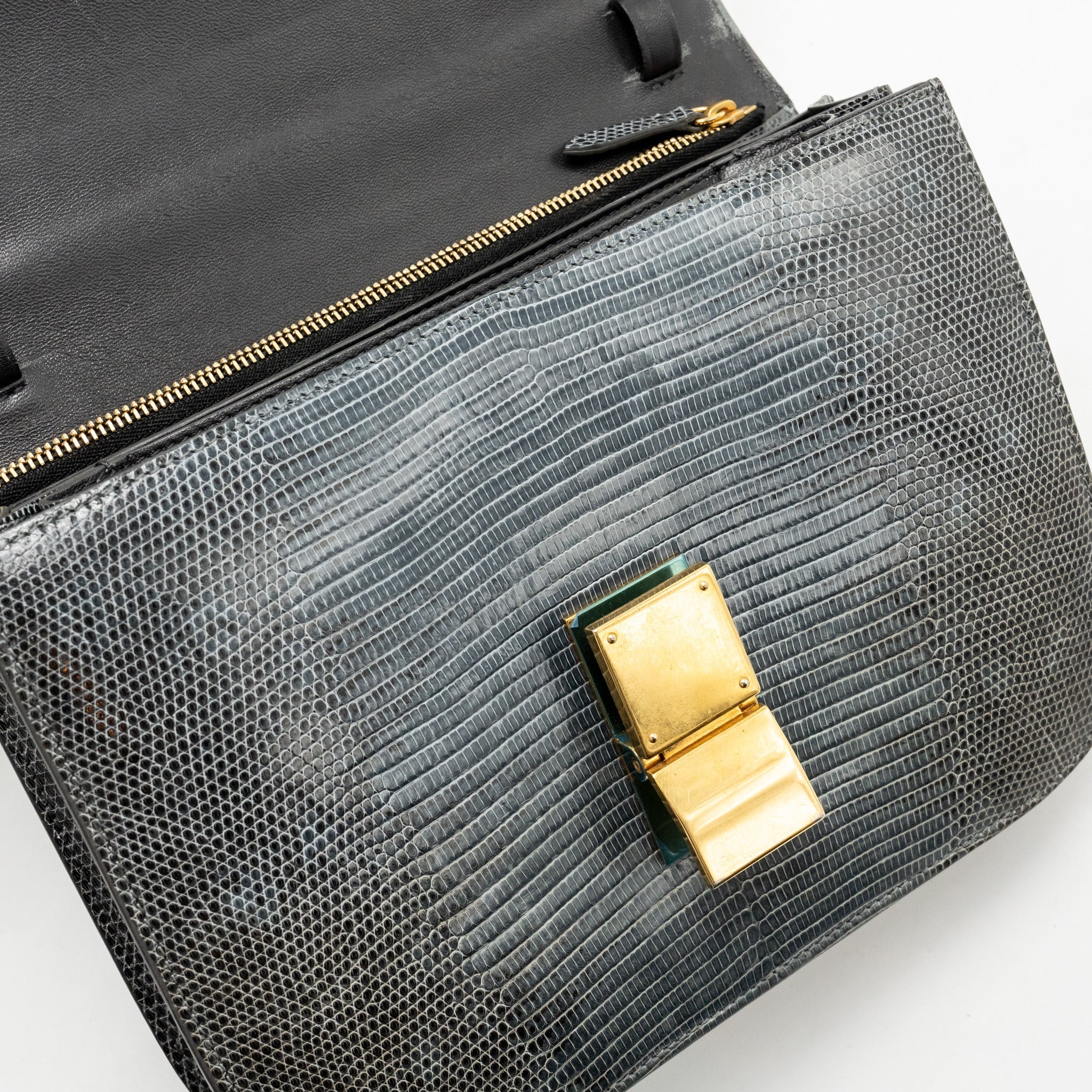 CELINE MEDIUM BOX BAG LIZARD GREY GHW