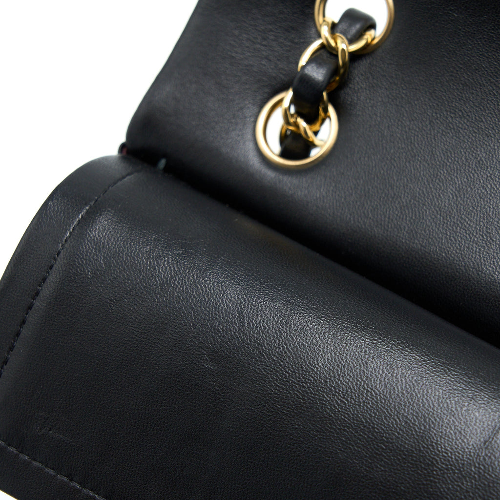 CHANEL SMALL CLASSIC DOUBLE FLAP BAG LAMBSKIN BLACK GHW (MICROCHIP)