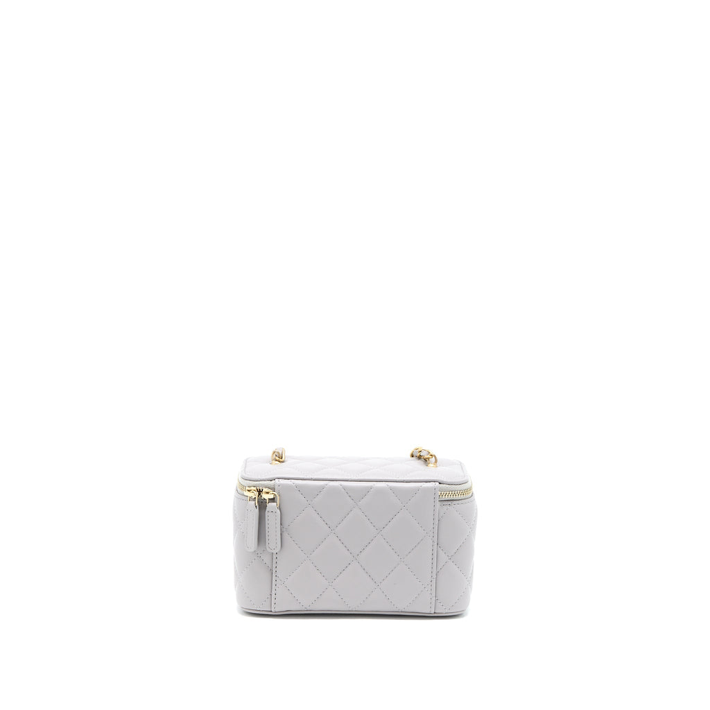 CHANEL 22B PEARL CRUSH LONG VANITY WITH CHAIN LAMBSKIN GREY GHW