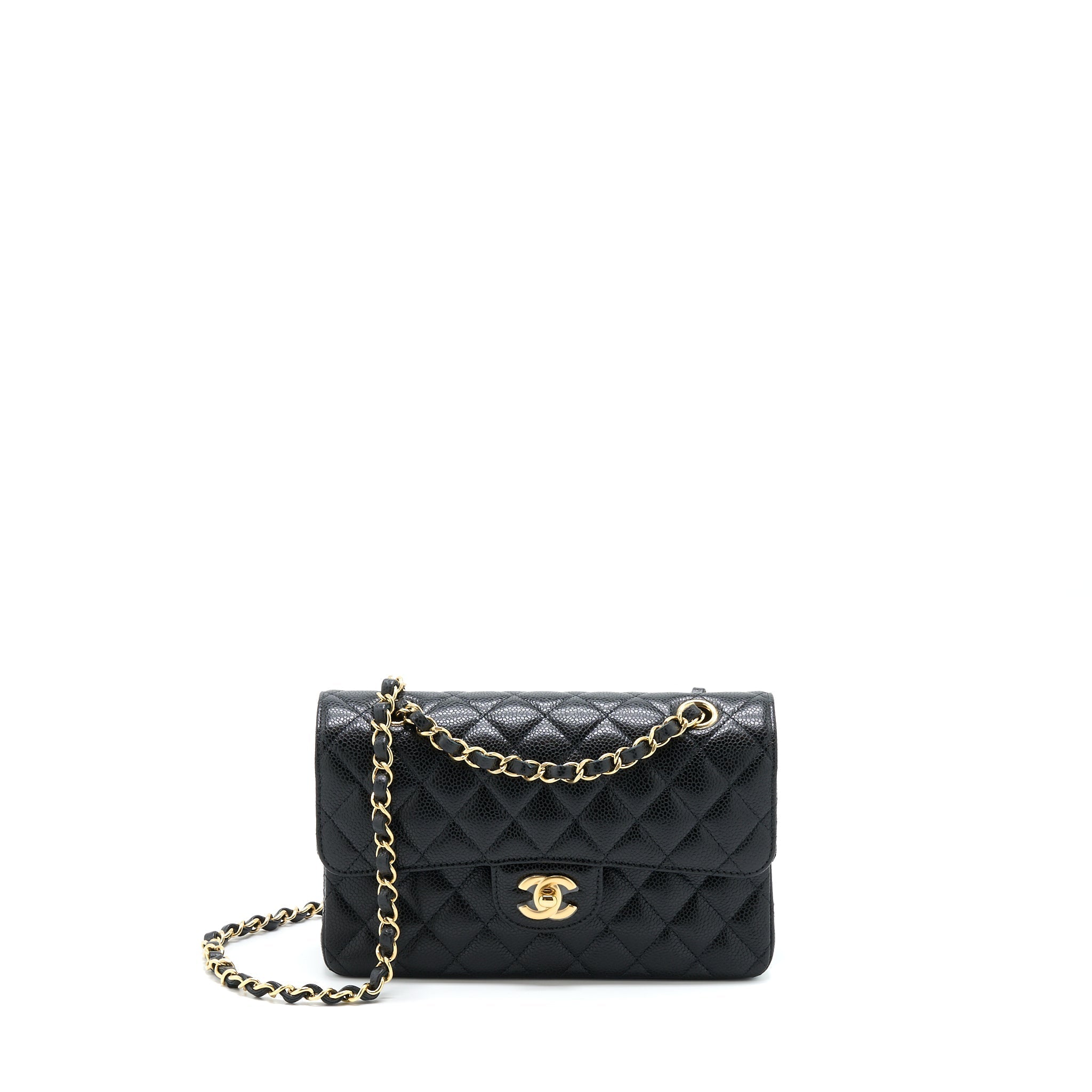 CHANEL SMALL CLASSIC DOUBLE FLAP CAVIAR BLACK GHW (MICROCHIP)