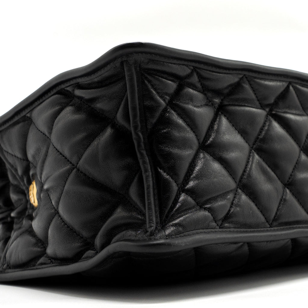 CHANEL LARGE TOTE BAG LAMBSKIN BLACK BRUSHED GHW