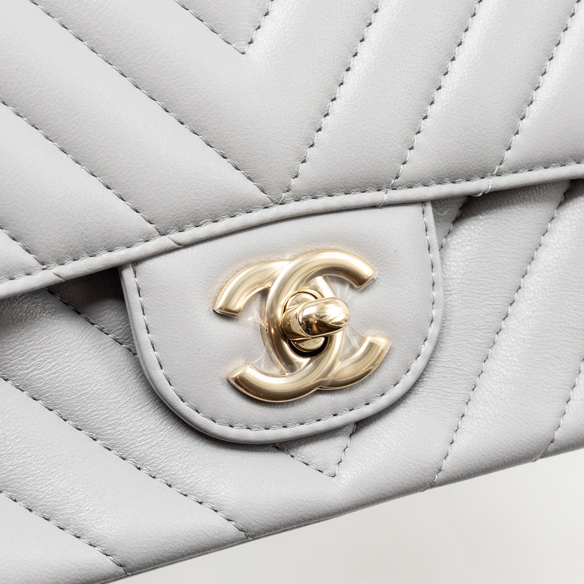 CHANEL MINI RECTANGULAR FLAP BAG CHEVRON LAMBSKIN GREY LGHW