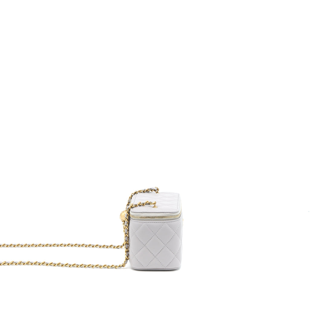 CHANEL 22B PEARL CRUSH LONG VANITY WITH CHAIN LAMBSKIN GREY GHW