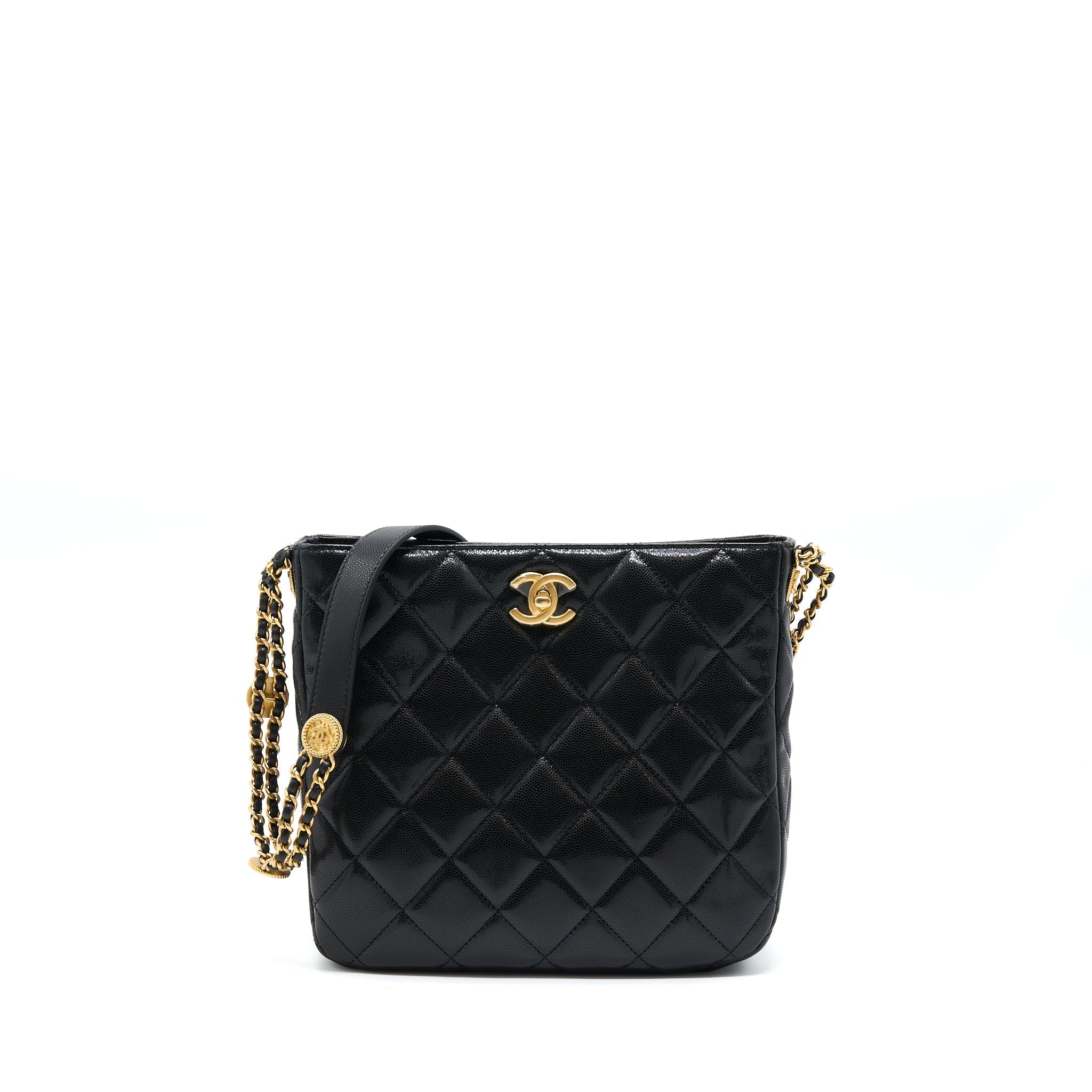 CHANEL 22A TWIST YOUR BUTTONS HOBO SHOULDER BAG CAVIAR BLACK GHW (MICROCHIP)