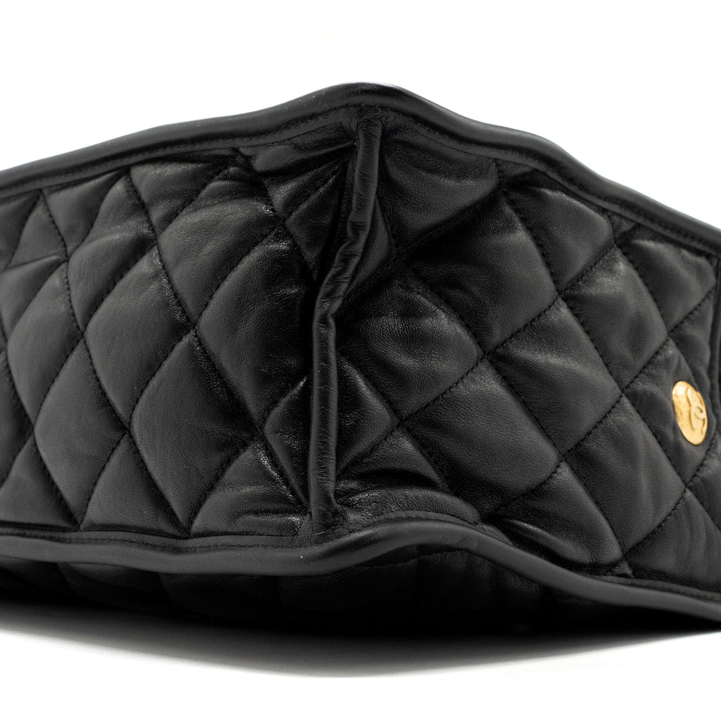 CHANEL LARGE TOTE BAG LAMBSKIN BLACK BRUSHED GHW