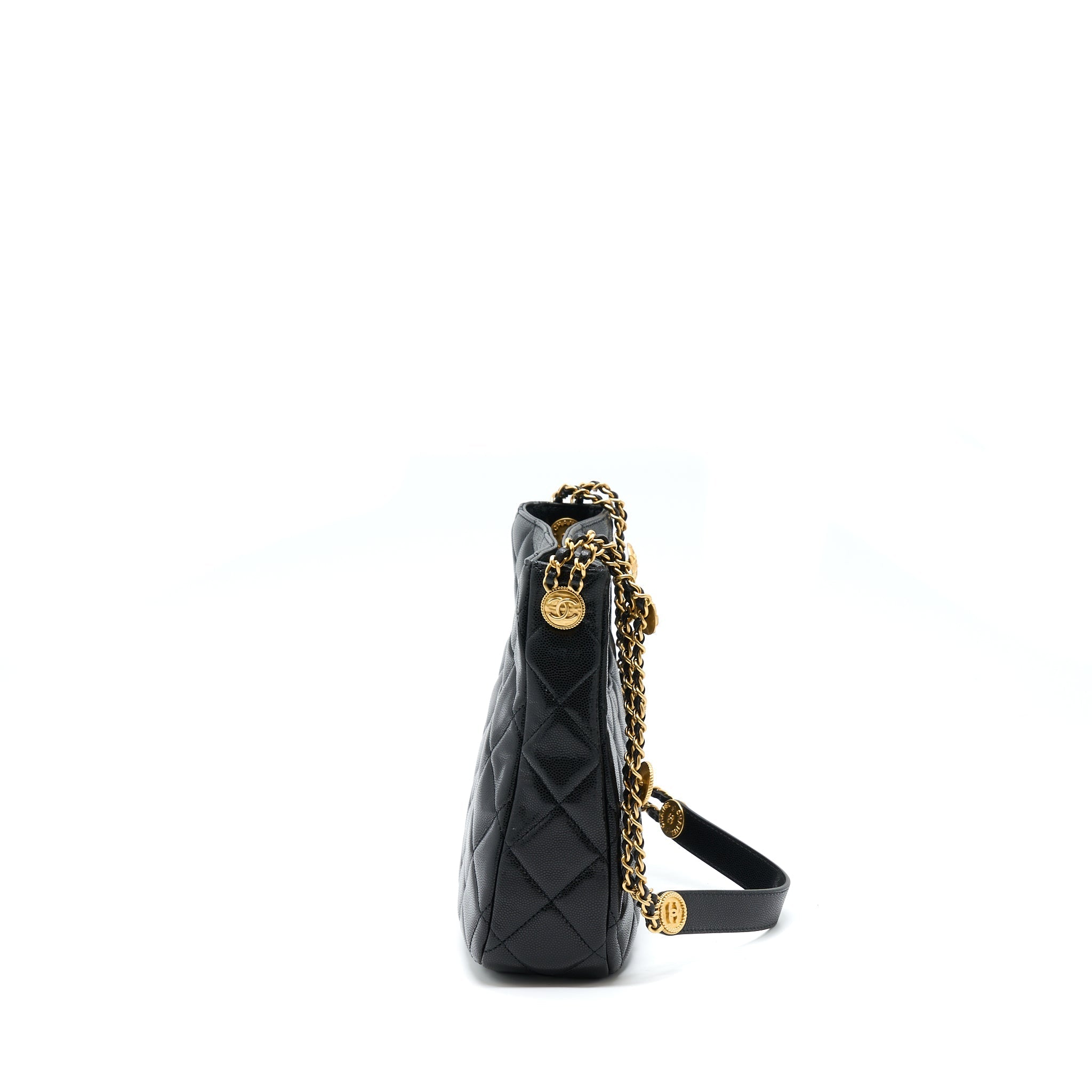 CHANEL 22A TWIST YOUR BUTTONS HOBO SHOULDER BAG CAVIAR BLACK GHW (MICROCHIP)