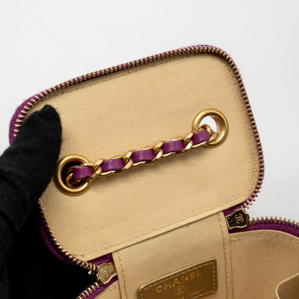 CHANEL PEARL CRUSH MINI VANITY WITH CHAIN LAMBSKIN PURPLE GHW