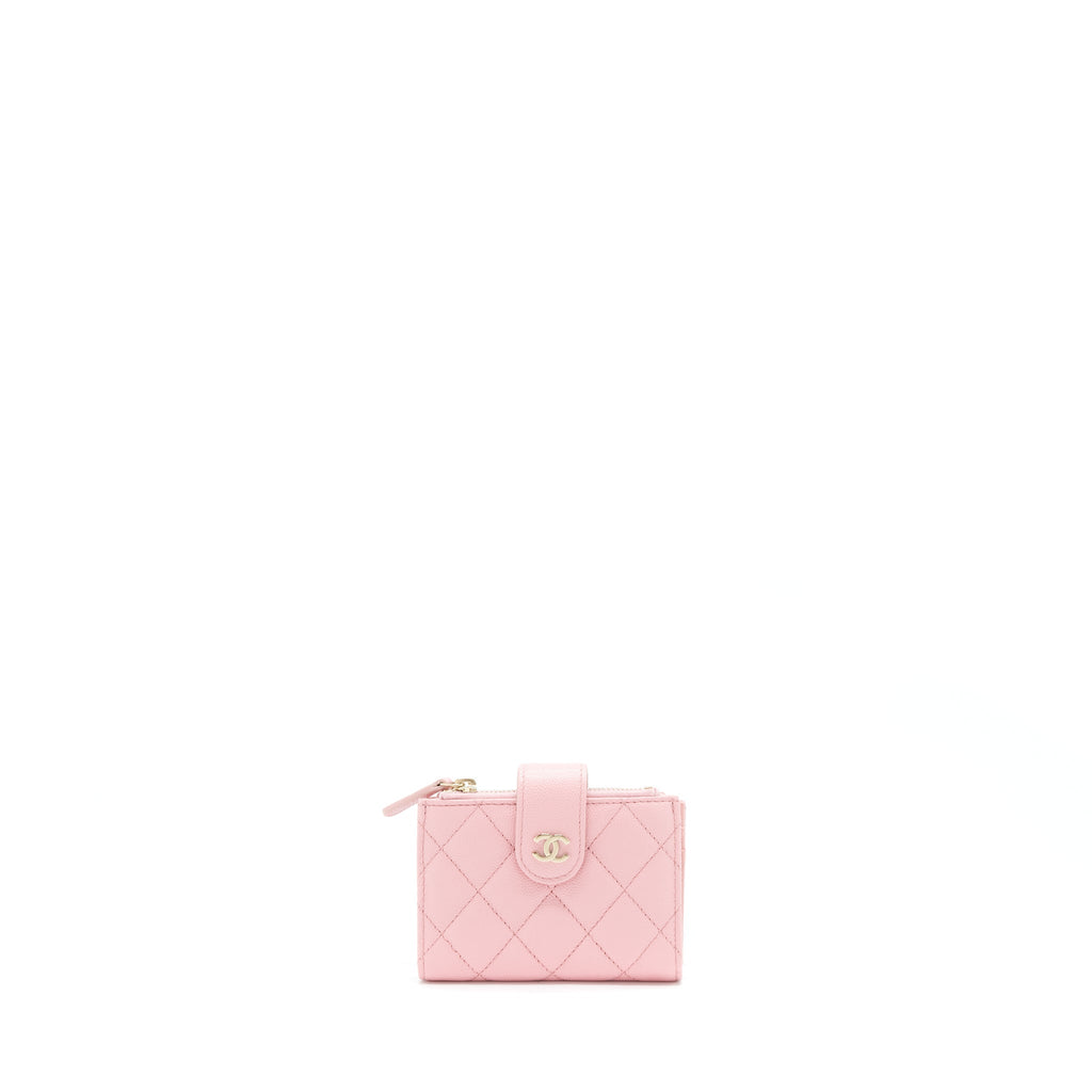 CHANEL DOUBLE ZIP CARD HOLDER CAVIAR PINK LGHW