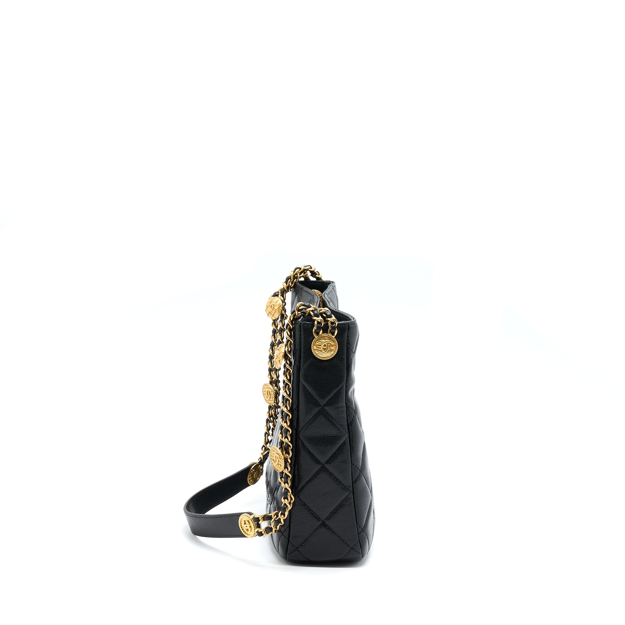 CHANEL 22A TWIST YOUR BUTTONS HOBO SHOULDER BAG CAVIAR BLACK GHW (MICROCHIP)