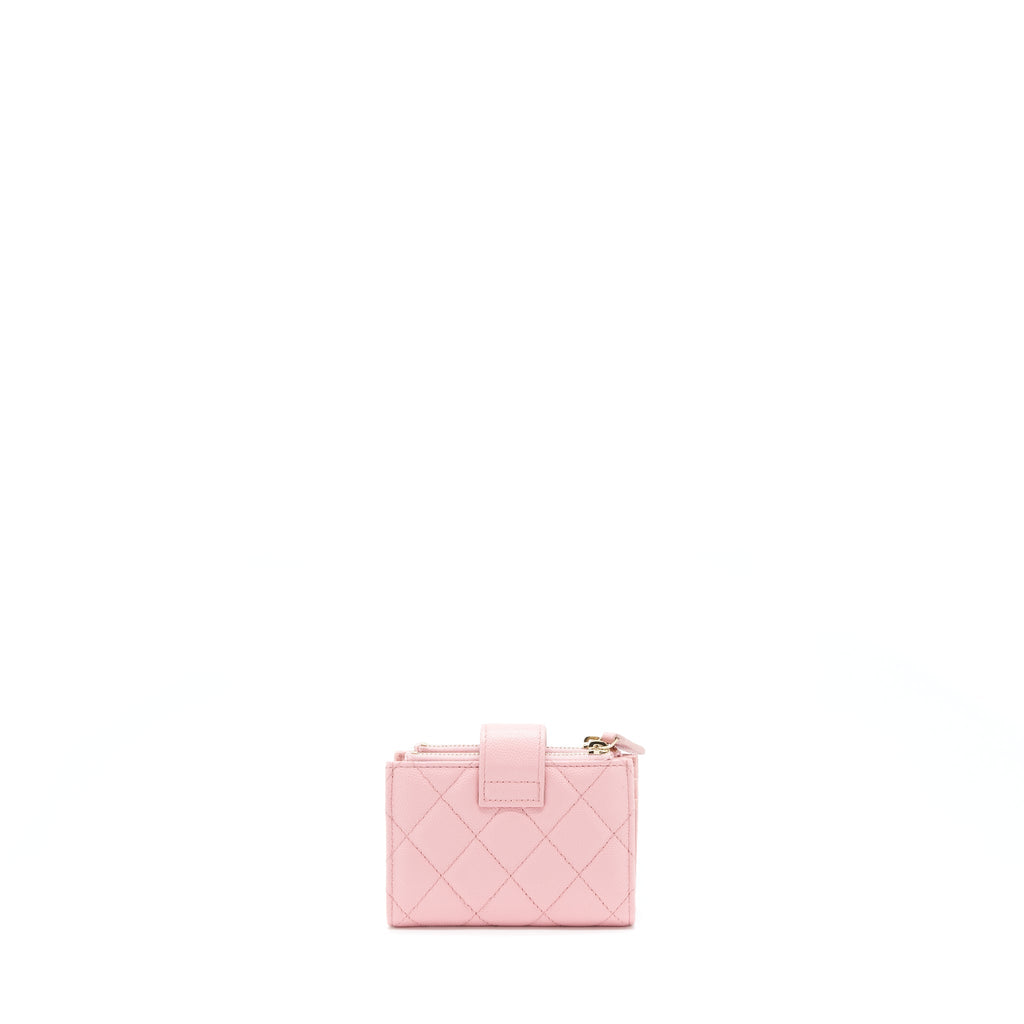 CHANEL DOUBLE ZIP CARD HOLDER CAVIAR PINK LGHW