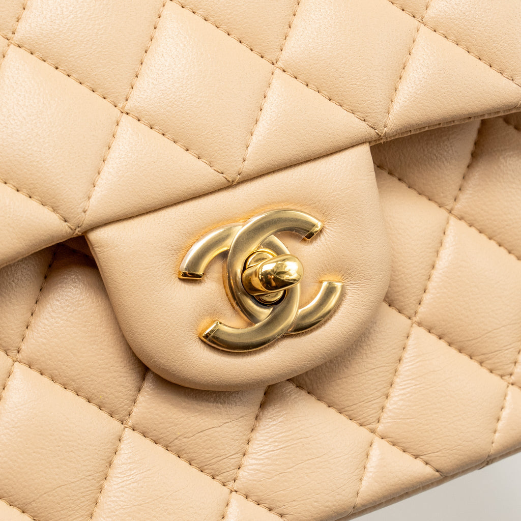 CHANEL SMALL CLASSIC DOUBLE FLAP BAG LAMBSKIN BEIGE GHW