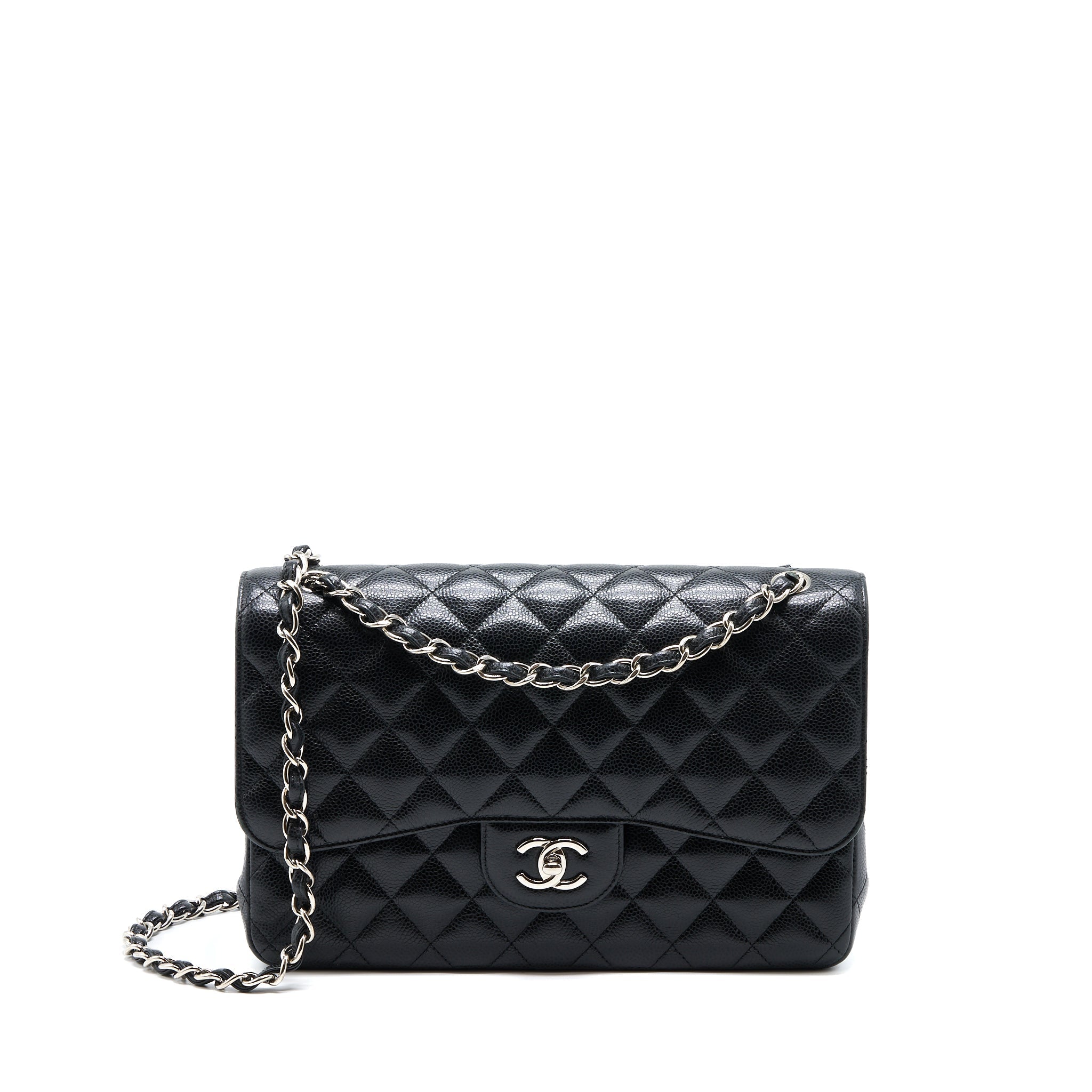 CHANEL CLASSIC JUMBO DOUBLE FLAP BAG CAVIAR BLACK SHW