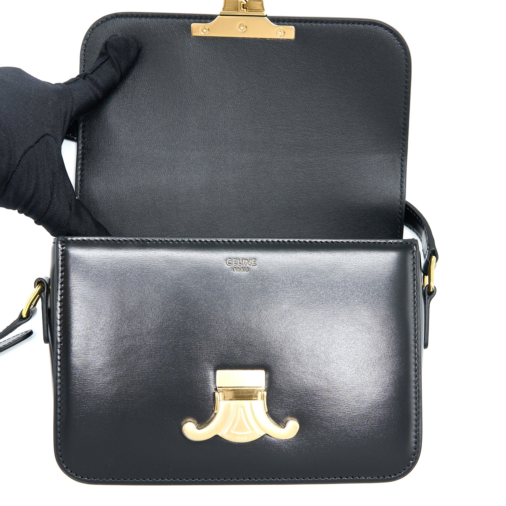 CELINE TEEN TRIOMPHE BAG IN SHINY CALFSKIN BLACK GHW