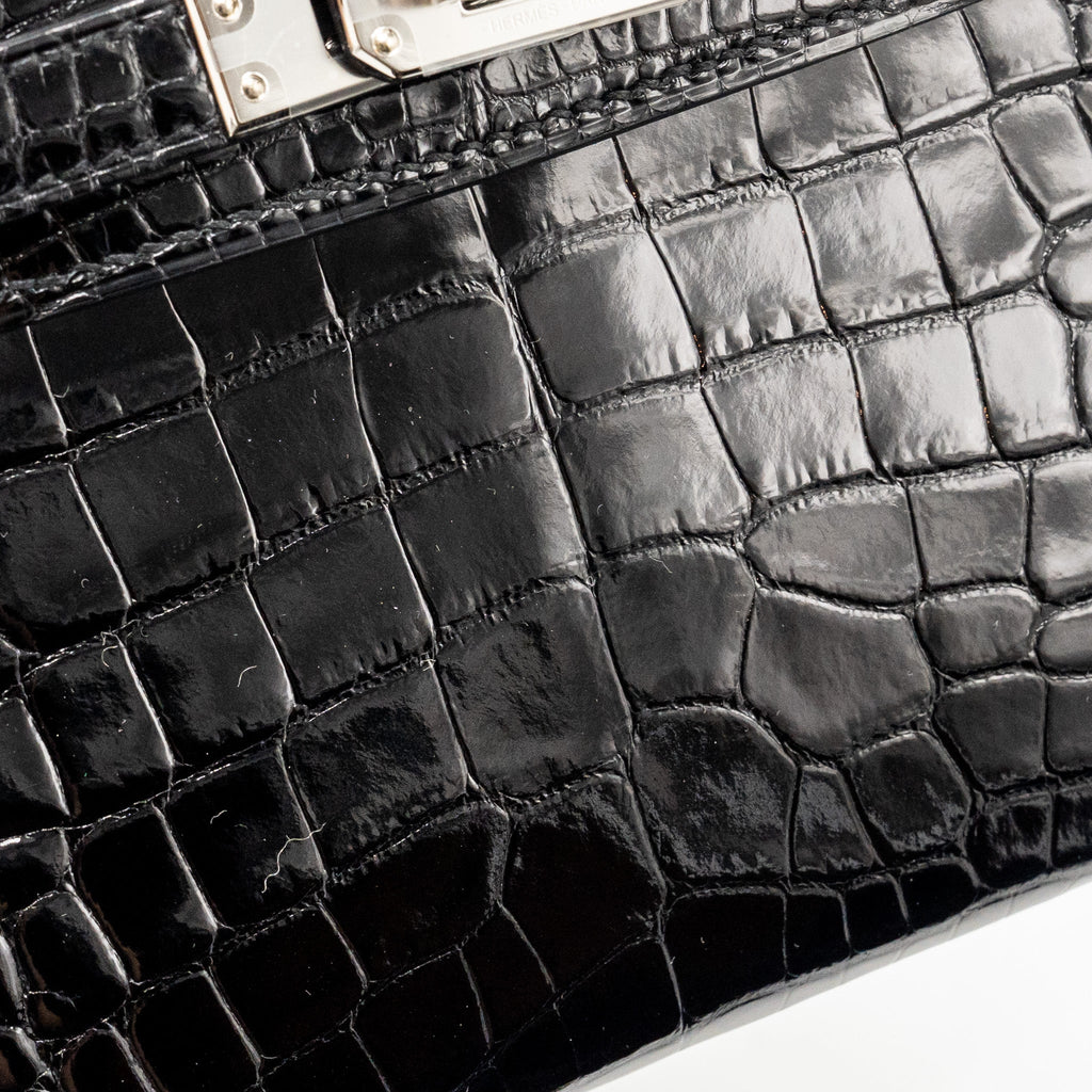 HERMES MINI KELLY II SHINY ALLIGATOR MISSISSIPPIENSIS BLACK SHW