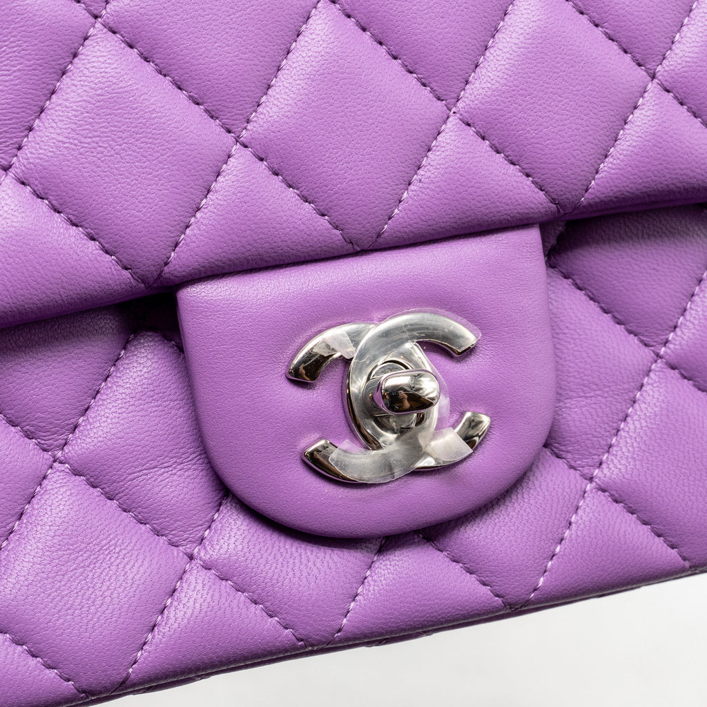 CHANEL MINI RECTANGULAR FLAP BAG LAMBSKIN PURPLE SHW