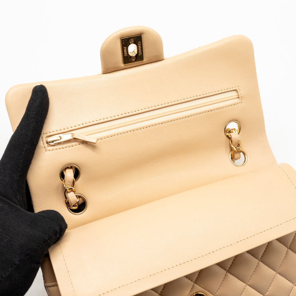 CHANEL SMALL CLASSIC DOUBLE FLAP BAG LAMBSKIN BEIGE GHW