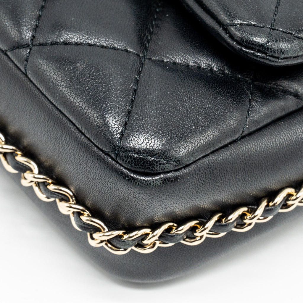 CHANEL PEARL CHAIN QUILTED FLAP BAG LAMBSKIN BLACK GHW