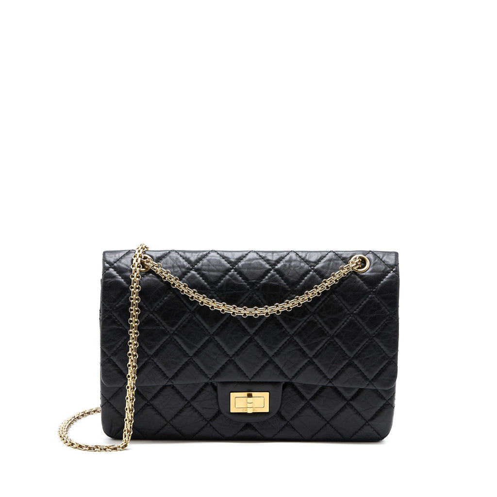 CHANEL 2.55 227 REISSUE FLAP BAG AGED CALFSKIN BLACK GHW
