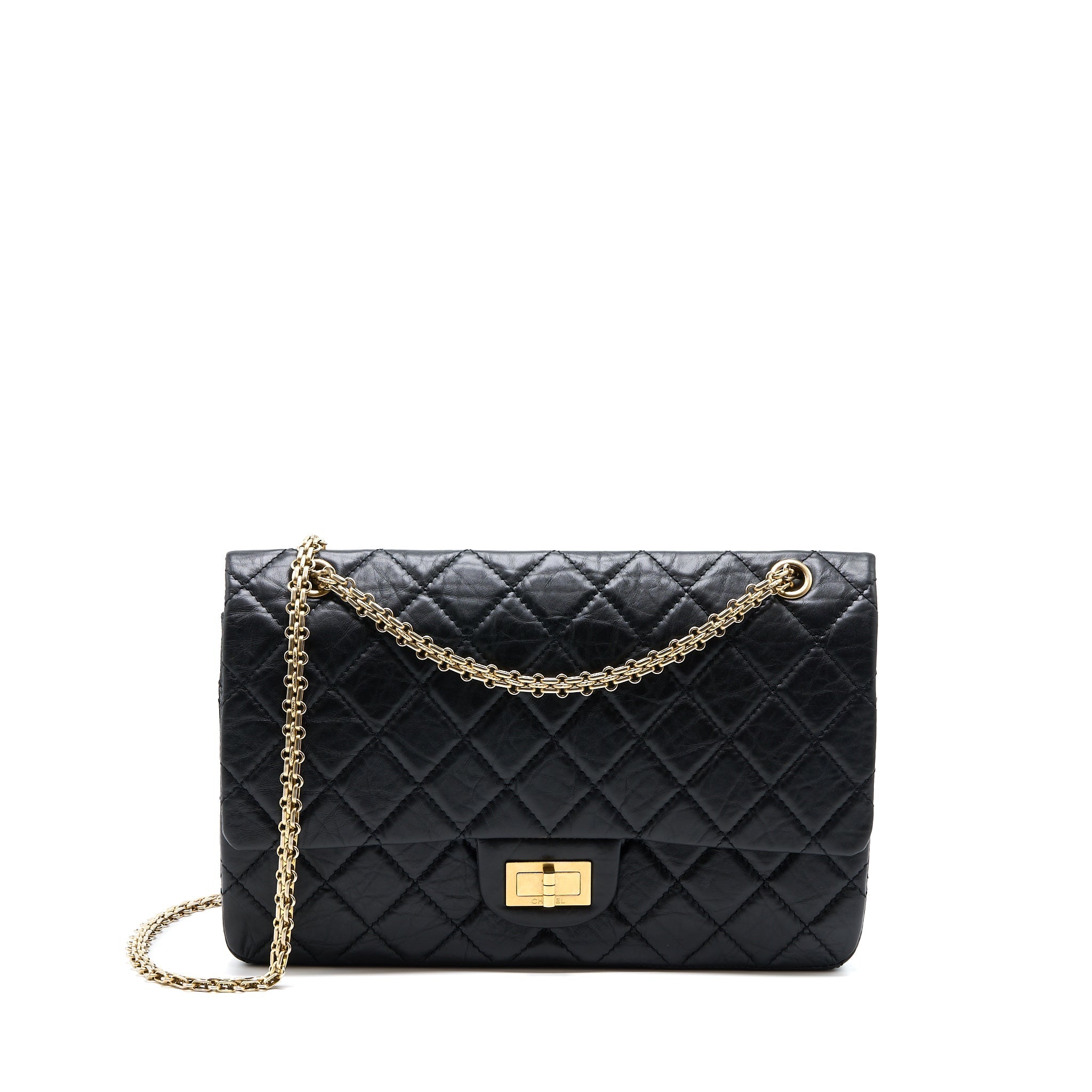 CHANEL 2.55 227 REISSUE FLAP BAG AGED CALFSKIN BLACK GHW