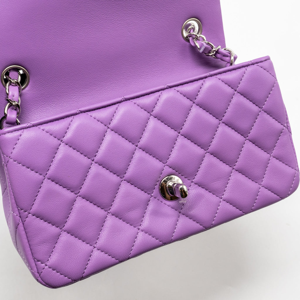 CHANEL MINI RECTANGULAR FLAP BAG LAMBSKIN PURPLE SHW