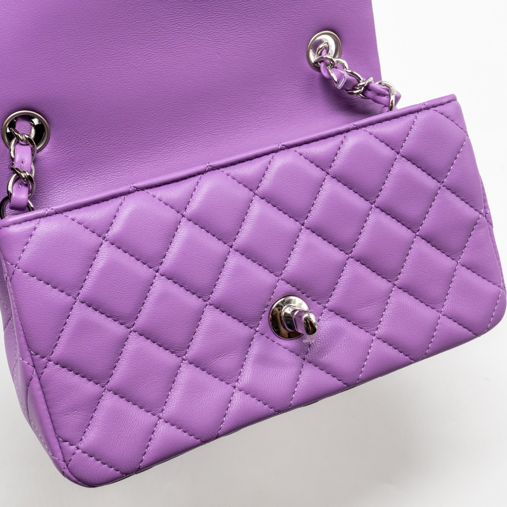 CHANEL MINI RECTANGULAR FLAP BAG LAMBSKIN PURPLE SHW