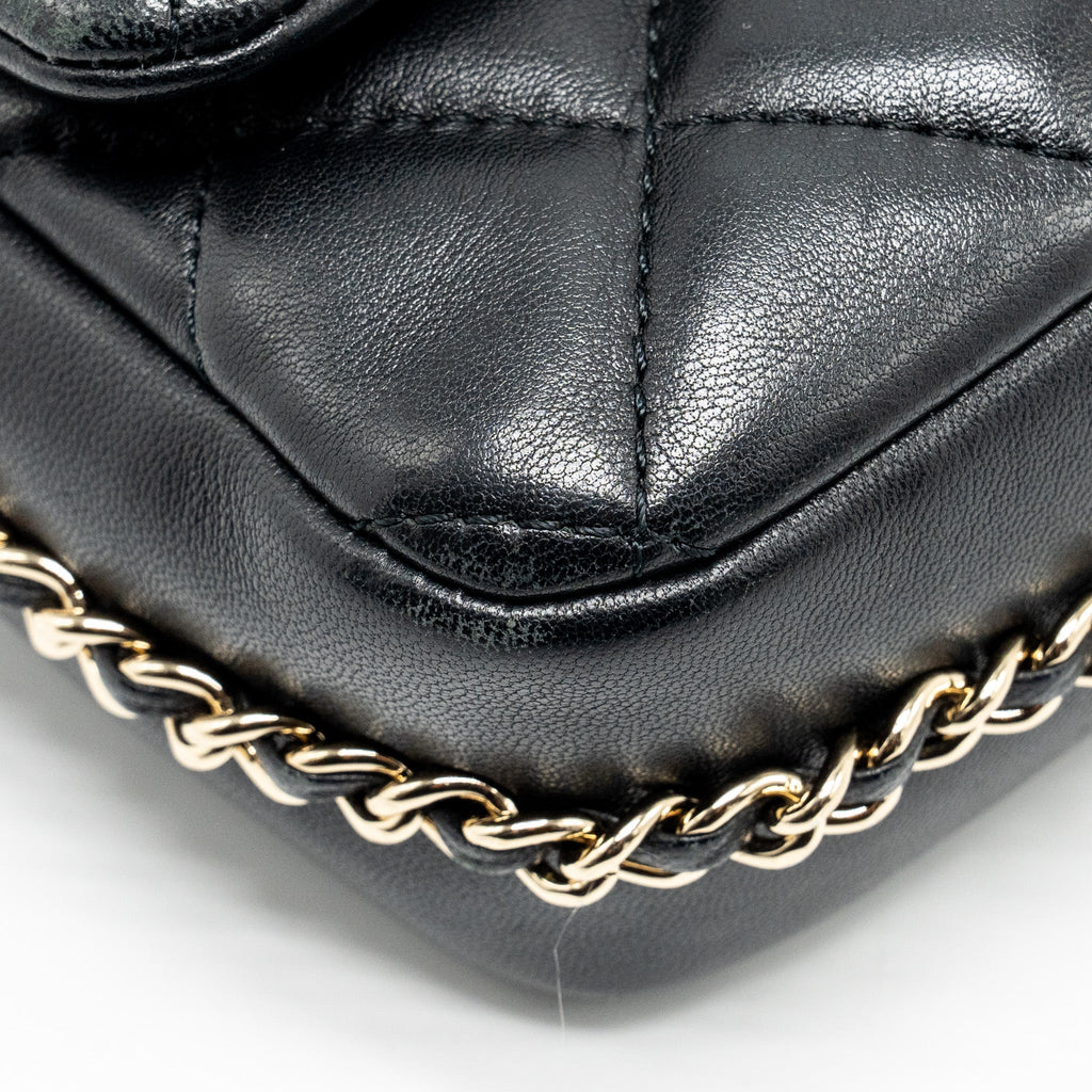 CHANEL PEARL CHAIN QUILTED FLAP BAG LAMBSKIN BLACK GHW