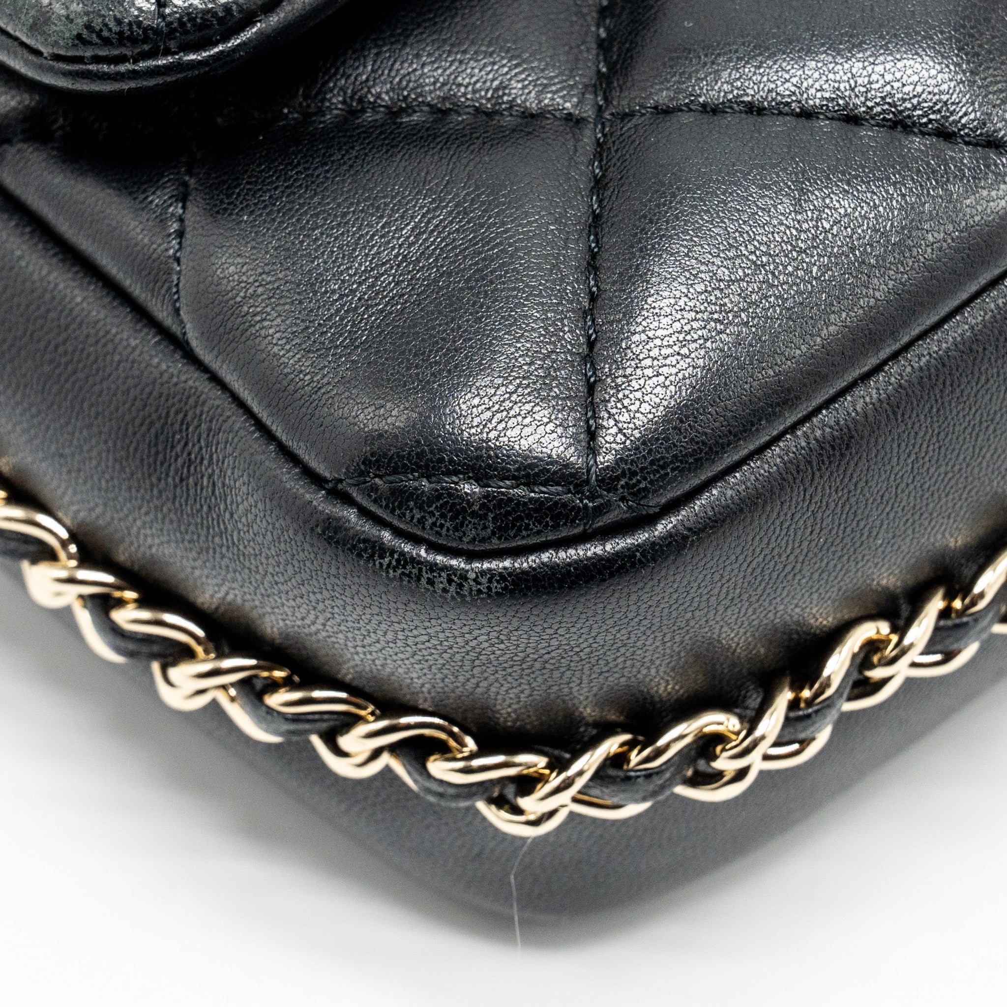CHANEL PEARL CHAIN QUILTED FLAP BAG LAMBSKIN BLACK GHW