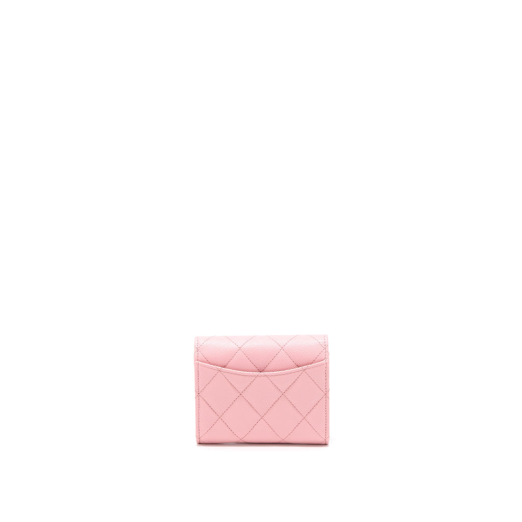 CHANEL 22C FLAP CARD HOLDER WITH CHAIN CAVIAR PINK LGHW