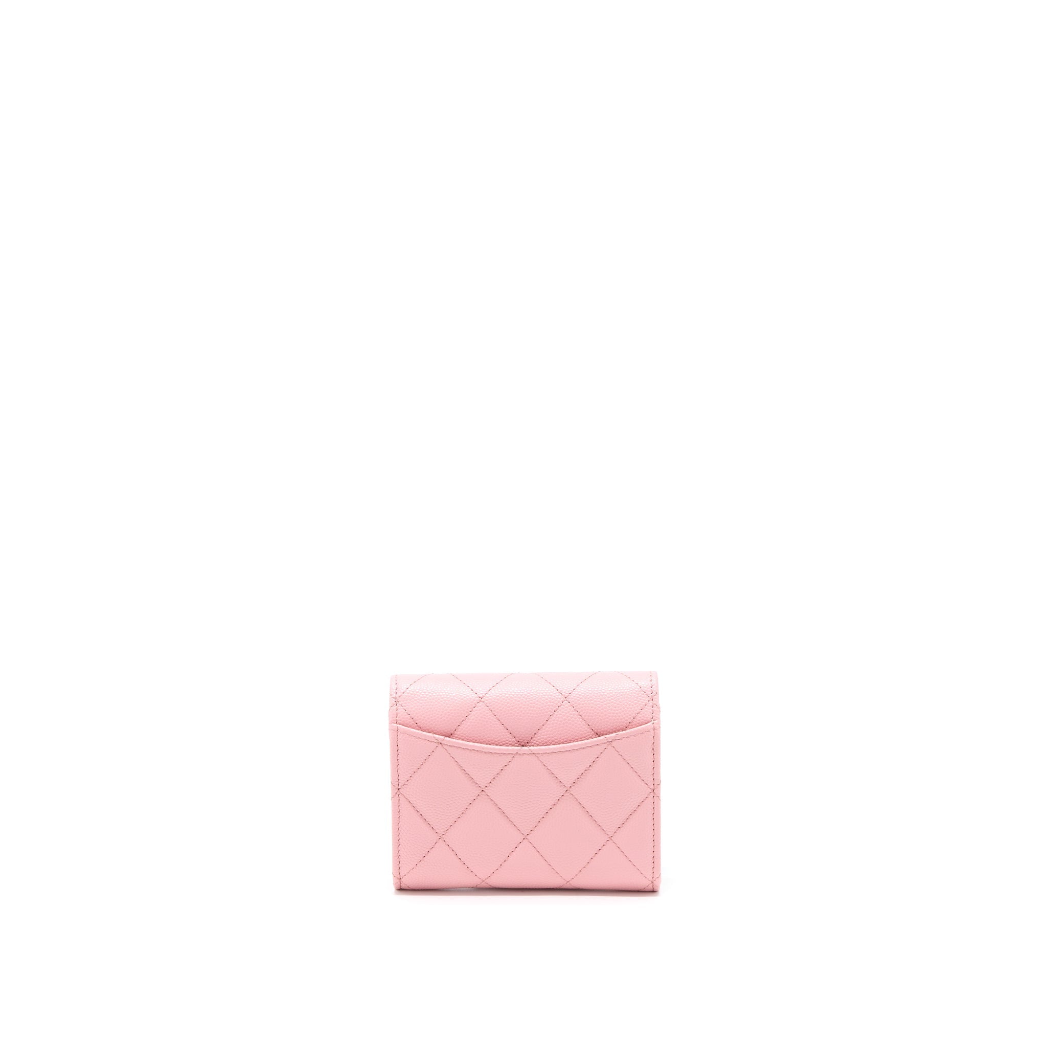 CHANEL 22C FLAP CARD HOLDER WITH CHAIN CAVIAR PINK LGHW
