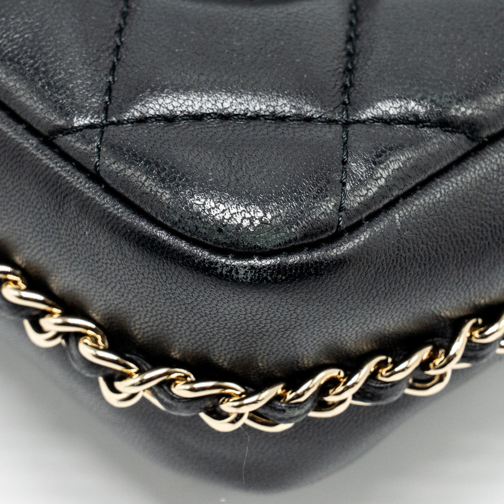 CHANEL PEARL CHAIN QUILTED FLAP BAG LAMBSKIN BLACK GHW