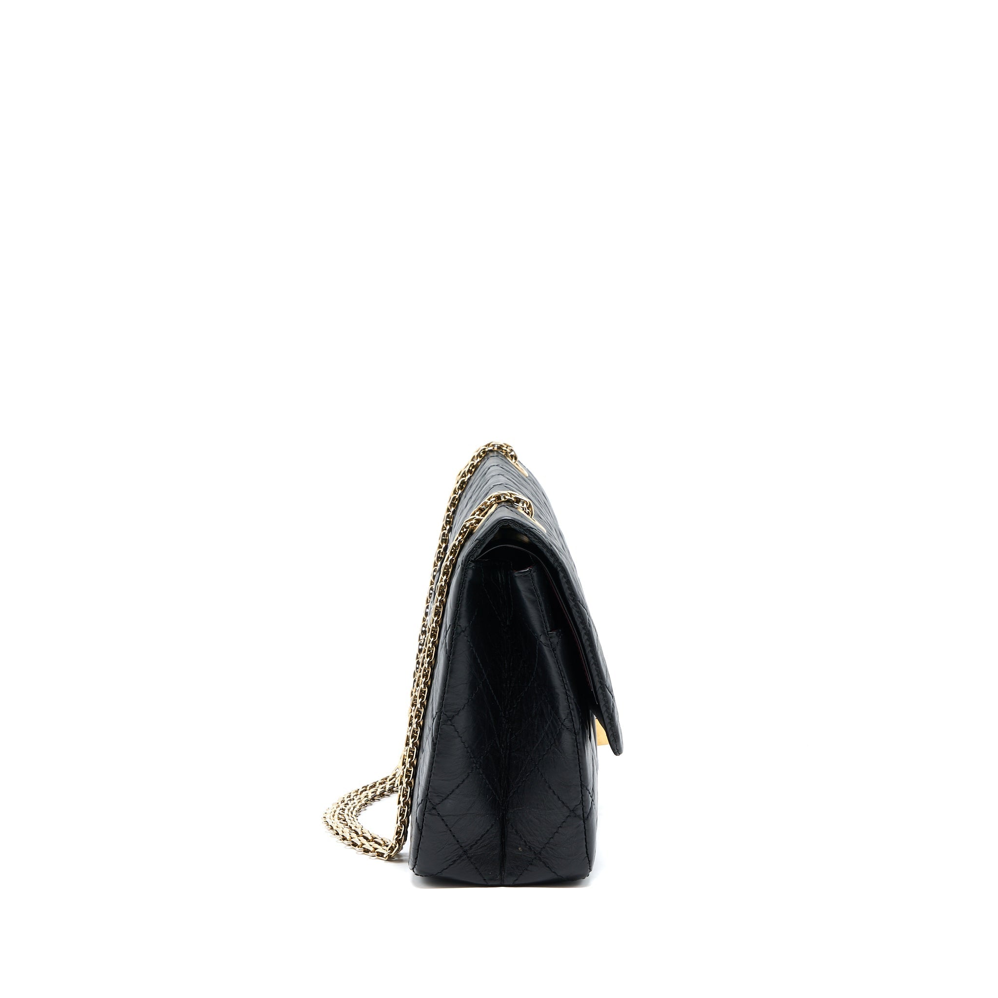 CHANEL 2.55 227 REISSUE FLAP BAG AGED CALFSKIN BLACK GHW