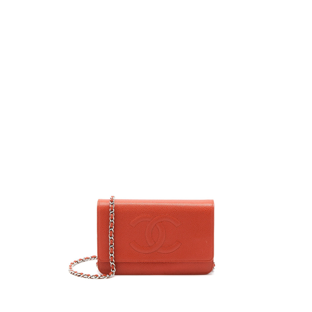 CHANEL WALLET ON CHAIN CAVIAR ORANGE RED SHW