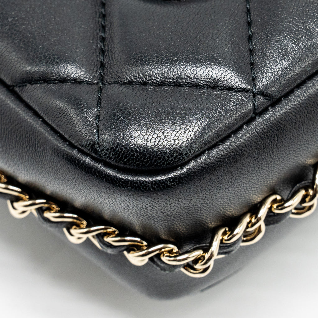 CHANEL PEARL CHAIN QUILTED FLAP BAG LAMBSKIN BLACK GHW