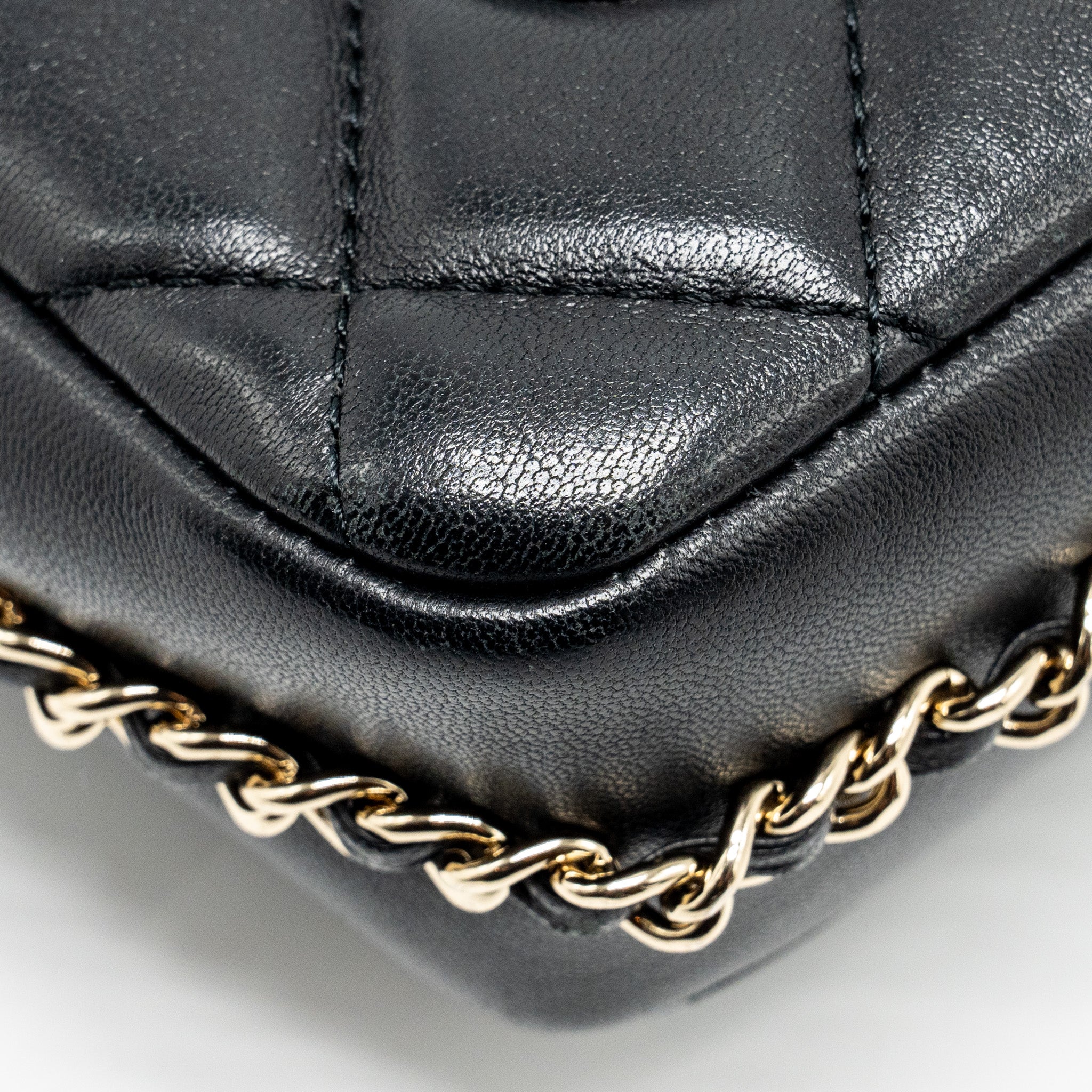 CHANEL PEARL CHAIN QUILTED FLAP BAG LAMBSKIN BLACK GHW