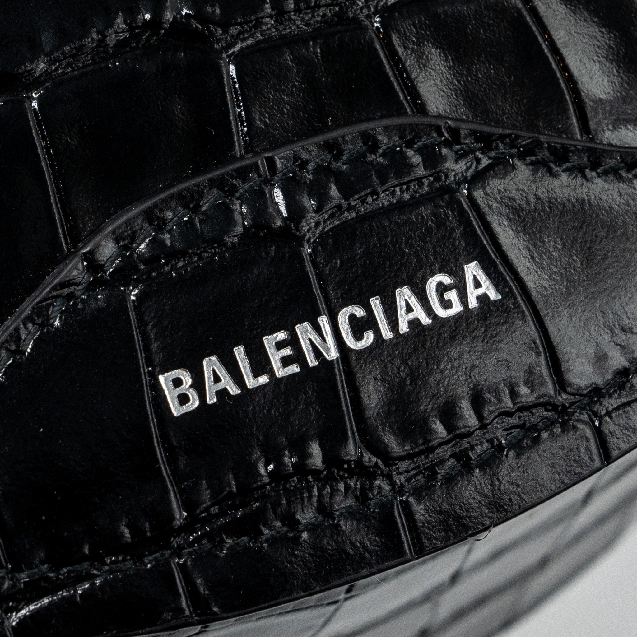 BALENCIAGA SOUVENIR BELT BAG CROC-EMBOSSED CALFSKIN BLACK GHW