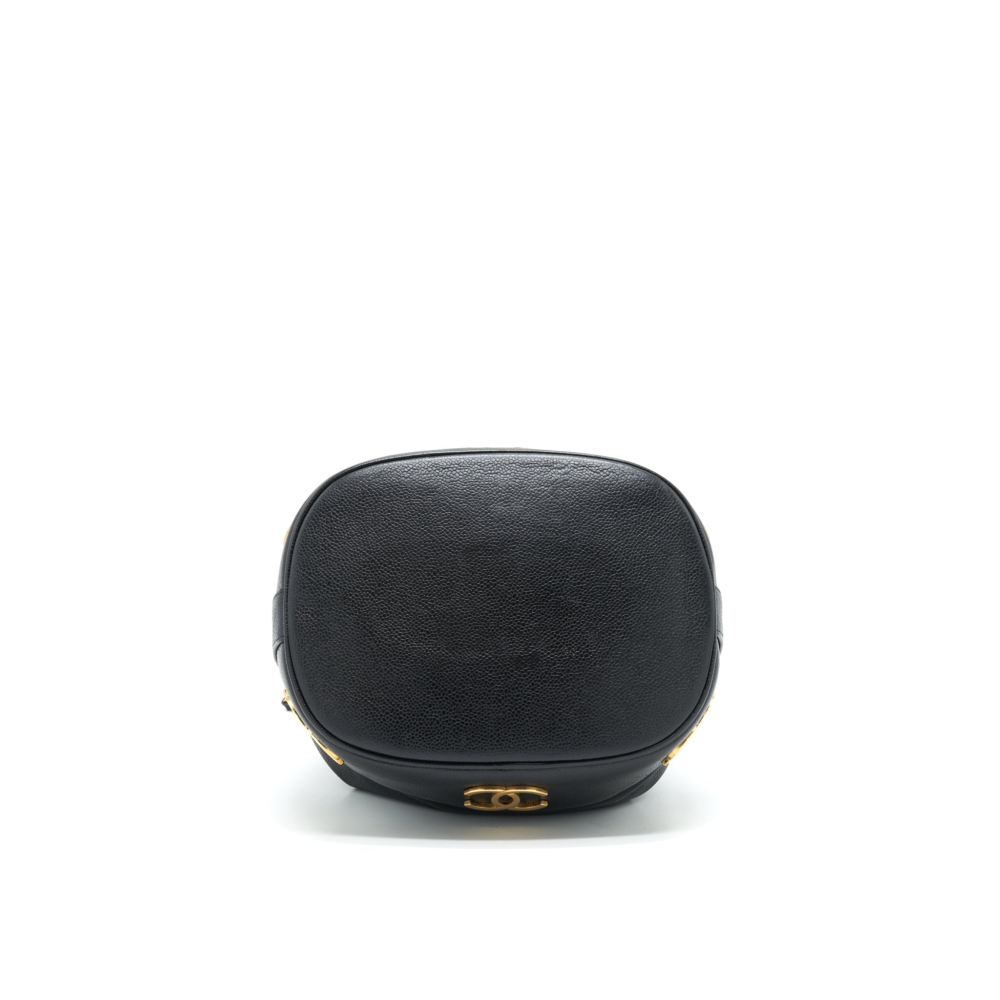 CHANEL VINTAGE CC LOGO PEARL CRUSH CAVIAR BUCKET BAG BLACK