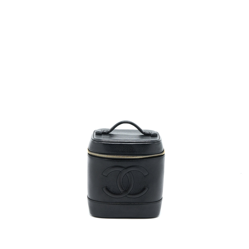 CHANEL VINTAGE VANITY CASE WITH CHAIN CAVIAR BLACK GHW