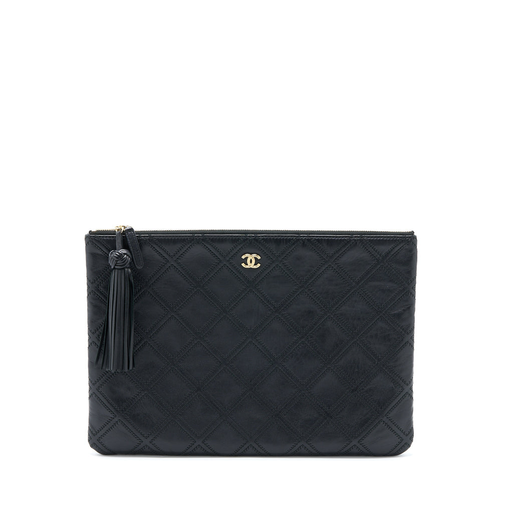 CHANEL QUILTED POUCH WITH TASSEL BLACK LGHW