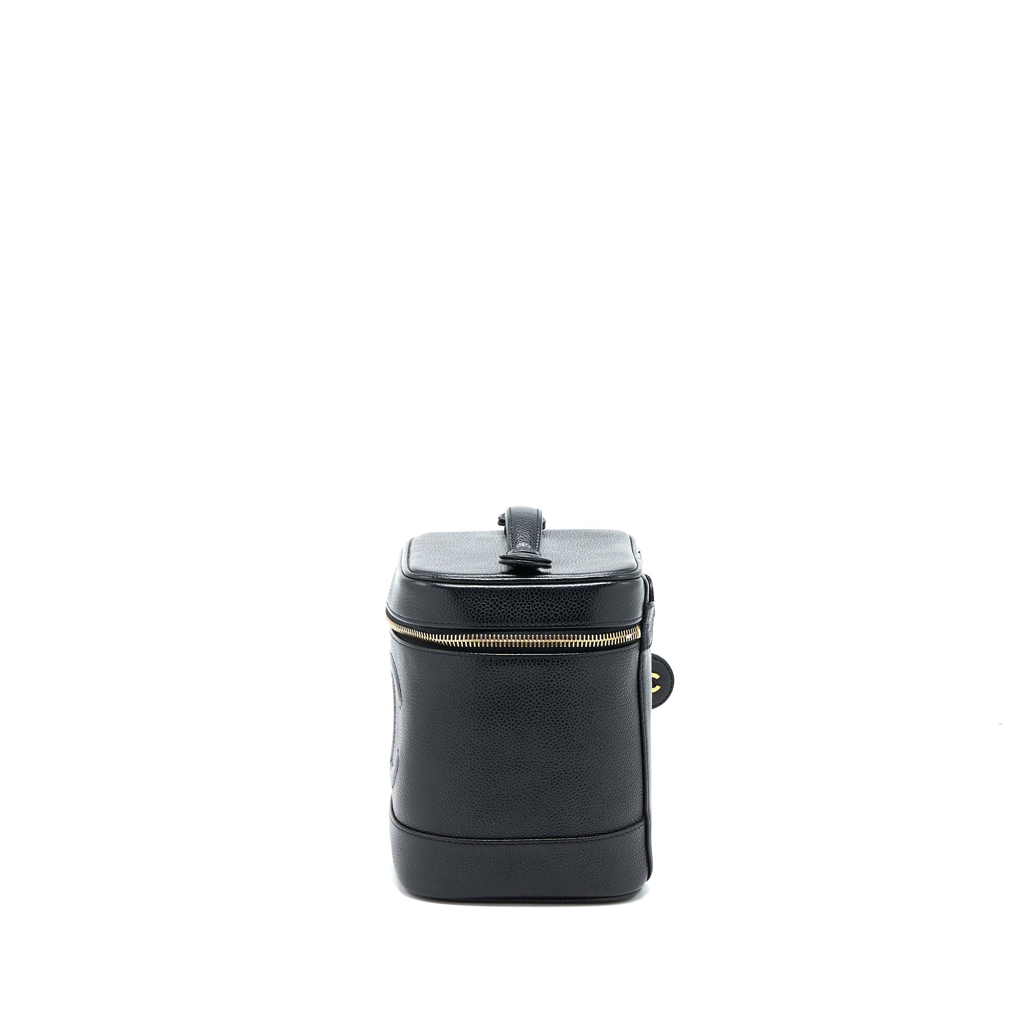 CHANEL VINTAGE VANITY CASE WITH CHAIN CAVIAR BLACK GHW