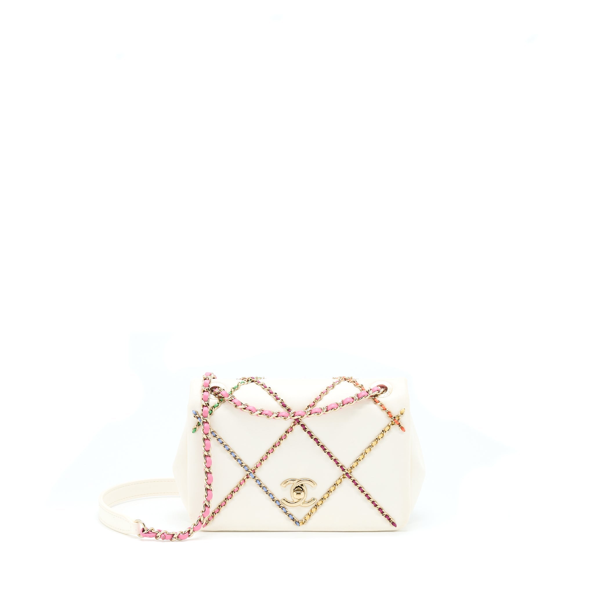 CHANEL SMALL FLAP BAG LAMBSKIN WHITE/MULTICOLOR LGHW