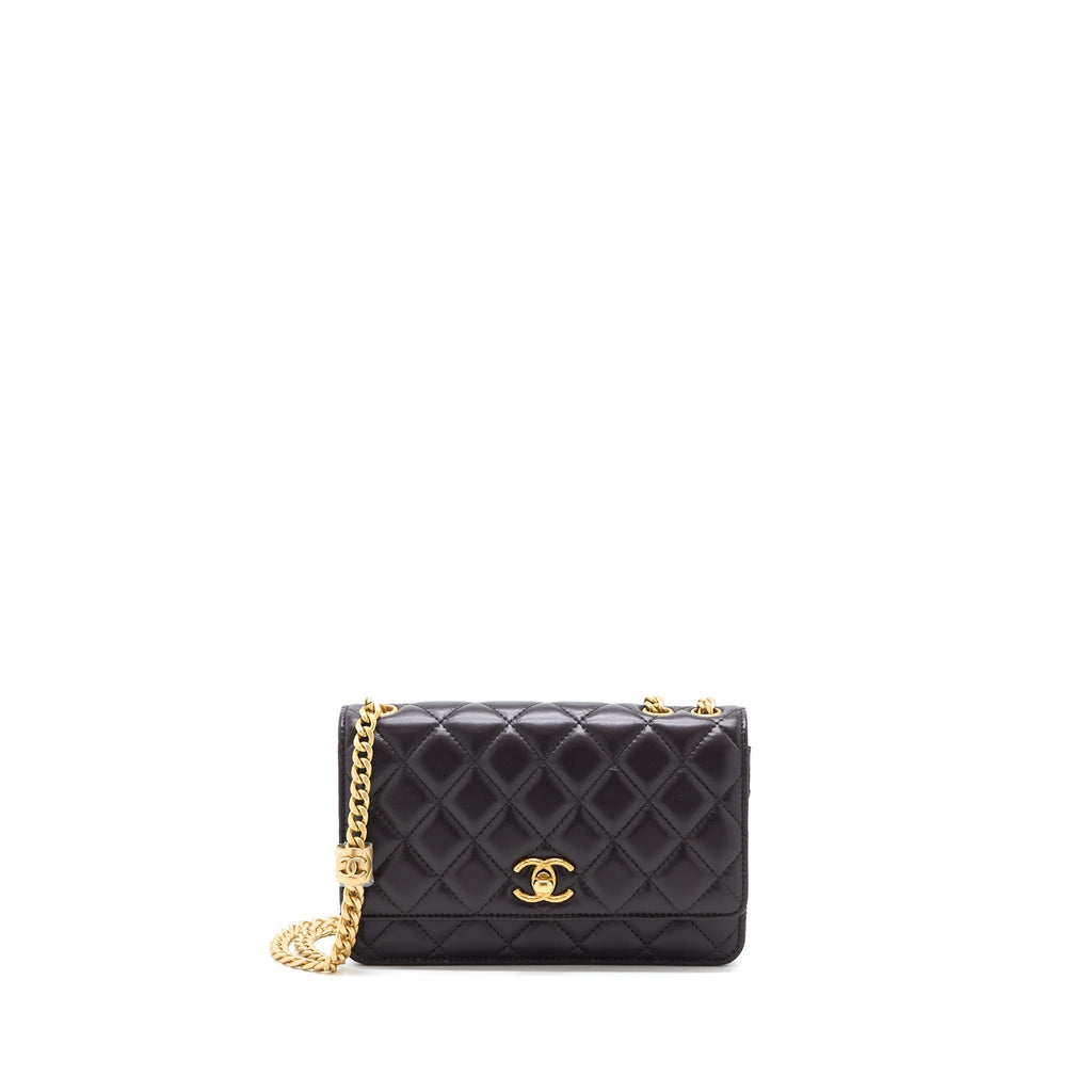 CHANEL GOLD PILLAR WALLET ON CHAIN LAMBSKIN DARK BROWN BRUSHED GHW(MICROCHIP)